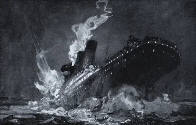 White Star Linen RMS Titanic uppoaa törmättyään jäävuoreen Pohjois-Atlantilla